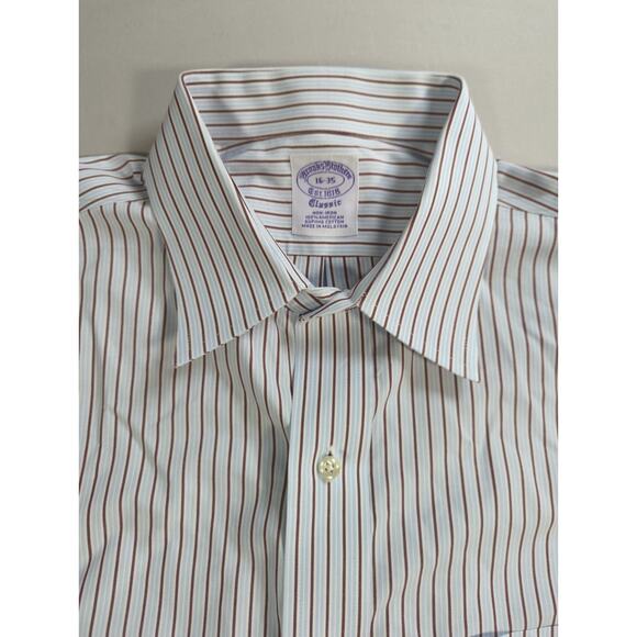 Brooks Brothers Shirt 16-35 Classic Fit Stripe Non Iron Supima Cotton Mens - Picture 4 of 9